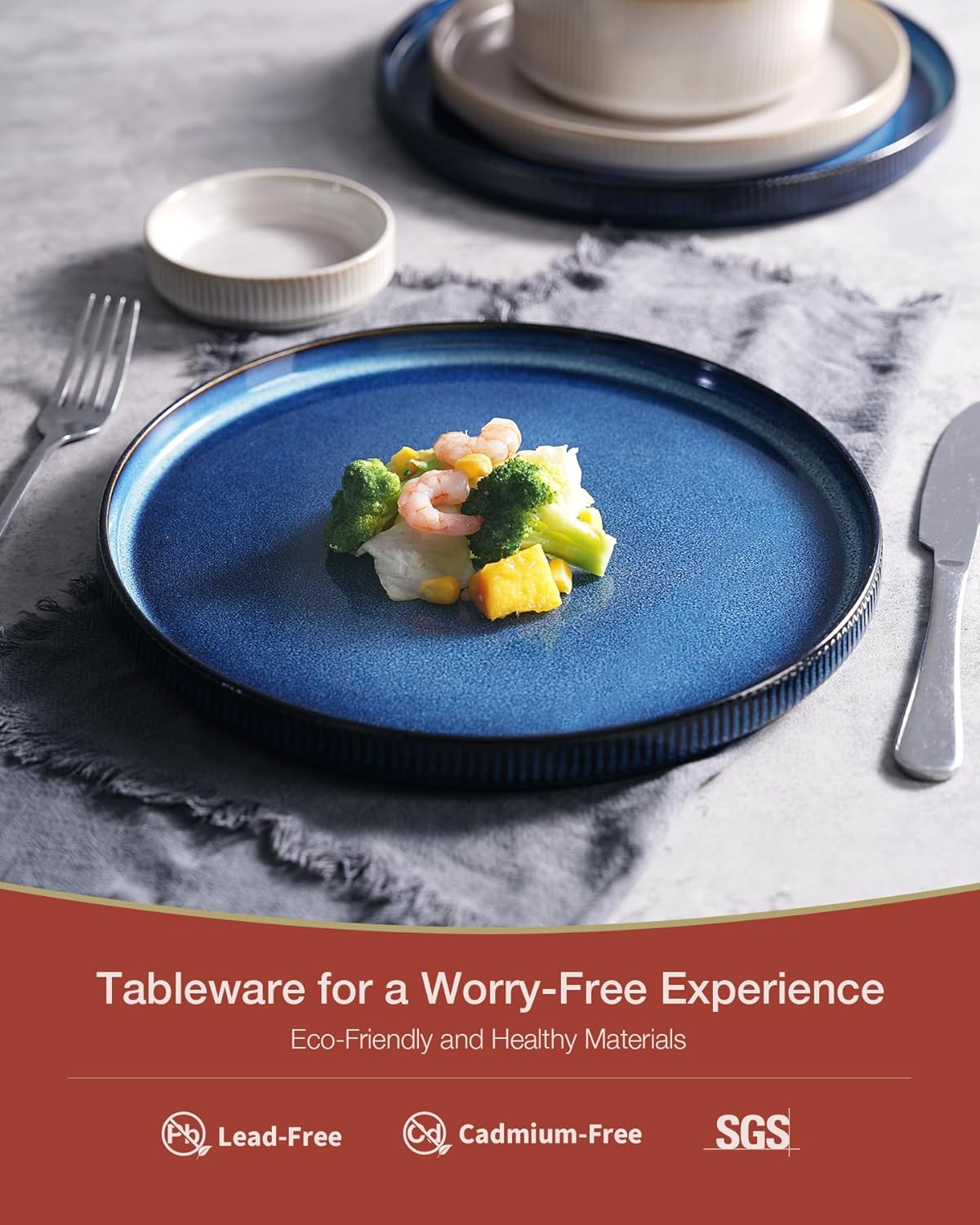 Famiware Star Dinnerware Set, Plates and Bowls Sets for 4 (12pcs), Ribbed Stoneware Dishes - Chip & Scratch Resistant, Microwave & Dishwasher Safe, Multicolor - Cappuccino White & Nebulas Blue