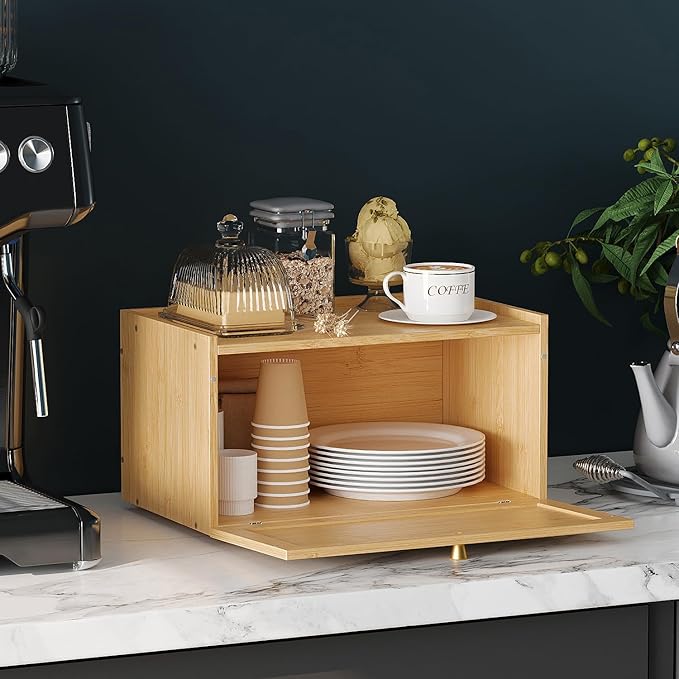 Rattan Bamboo Bread Box for Kitchen Counter Large Capacity Bread Storage Bin Farmhouse Bread Storage Container Rustic Bread Holder (Natural Bamboo)