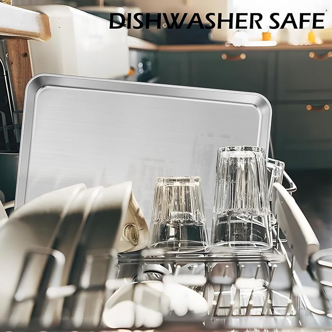 Baking Sheets Set of 2, Leonyo 12.4IN x 9.6IN Stainless Steel Cookie Sheets for Baking, 1IN Deep Metal Toaster Oven Pan Tray for Oven, Dishwasher Safe