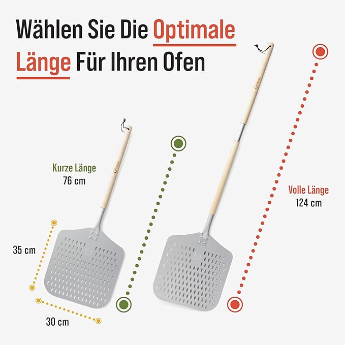 Chef Pomodoro Perforated Pizza Peel Aluminum, 12 x 14-Inch, with Detachable Wood 49-Inch Long Extendable Handle for Easy Storage, Gourmet Luxury Pizza Paddle for Baking Homemade Pizza Bread