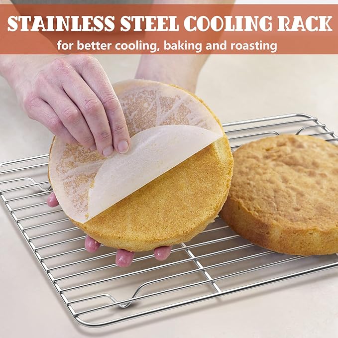 P&P CHEF Baking Cooling Rack Set for Cooking Roasting, 4-Piece Stainless Steel Wire Racks for Oven Use, Healthy & Dishwasher Safe, Rectangle, 8.6 + 9.7+ 11.6 + 15.3 Inch