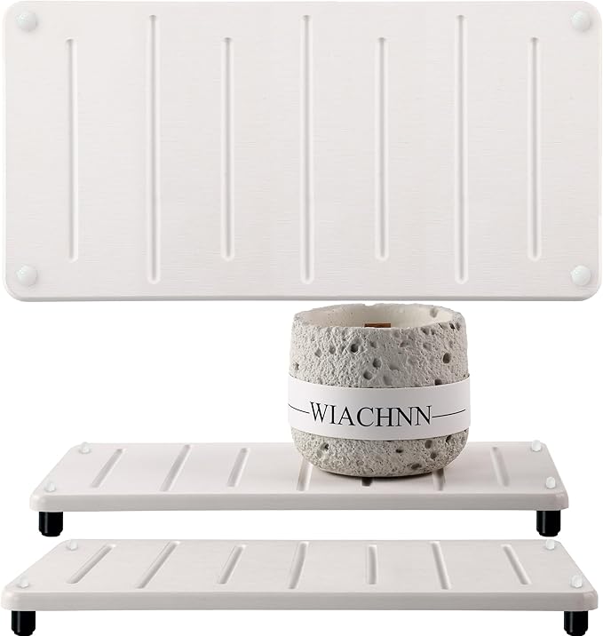 2PCS Water Absorbing Stone Drying Mat for Bathroom Sink & Kitchen Counter Organizer, Instant Dry Soap Dispenser Sponge Holder, Sink Caddy, Vanity Tray (10"x5"-White)