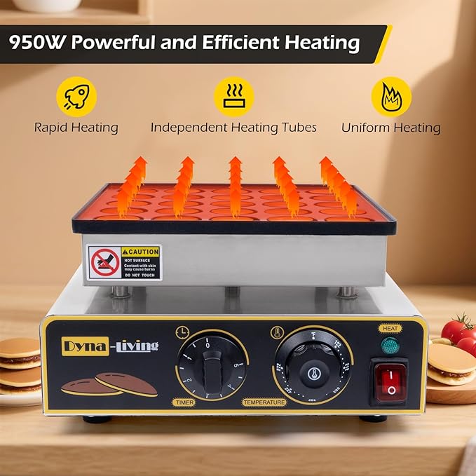 Dyna-Living Mini Pancake Maker 25PCS Commercial Dutch Pancake Maker 950W Small Pancakes Machine Electric Dutch Pancakes Maker, Non-stick Coating, Dorayaki Maker for Home