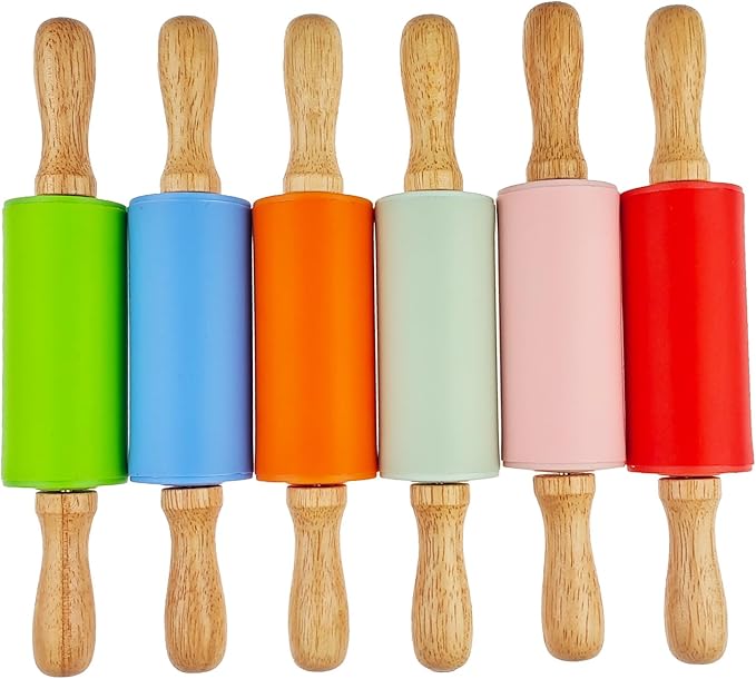 6 Pack Small Rolling Pin for Kids, Kids Rolling Pin for Home Kitchen (6 colors) (9 Inch)
