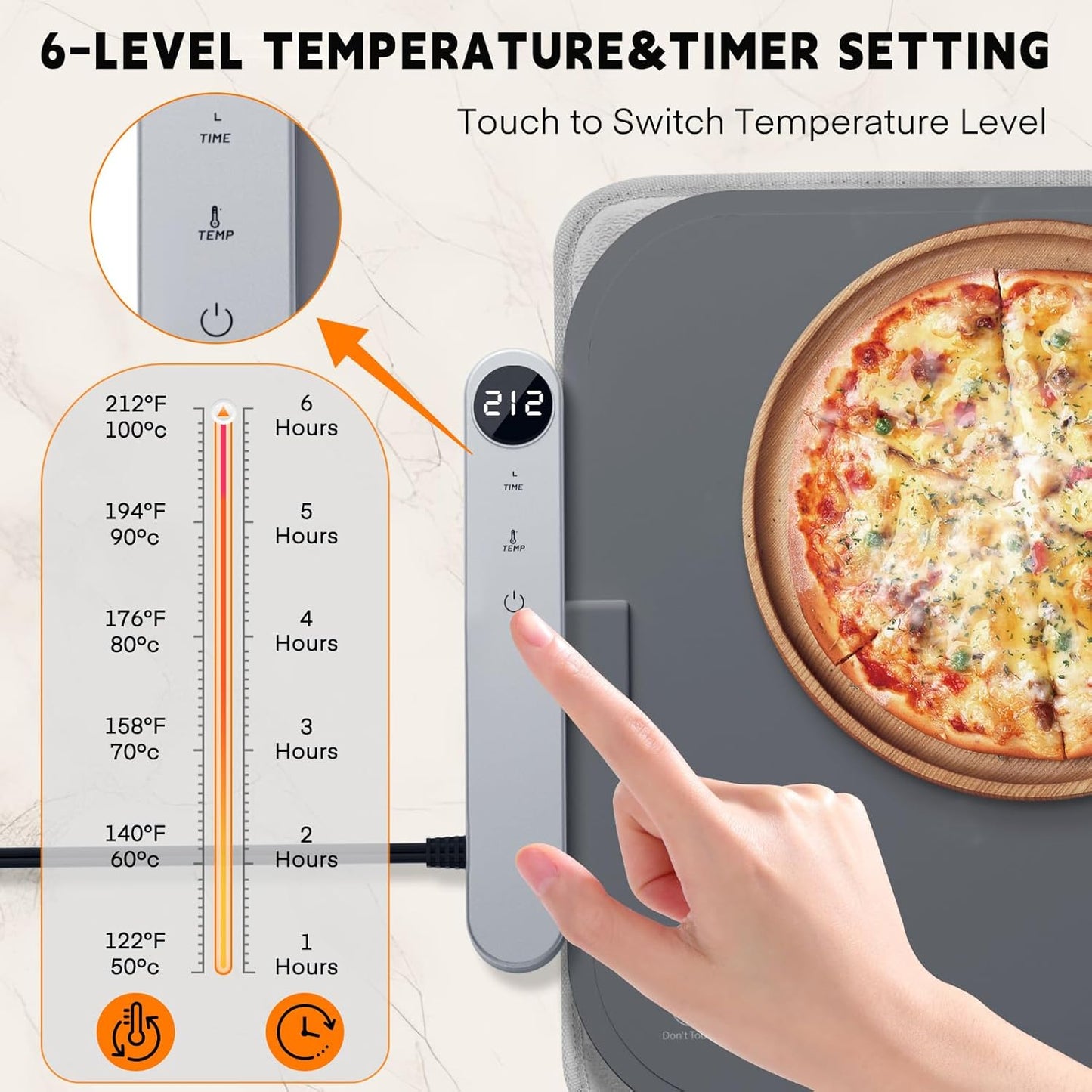 Homelove Food Warming Mat Waterproof - Electric Warming Tray with 6-Level Temperature and Hours Setting, Full Surface Graphene Heating, Dishwasher-Friendly Food Warmer Mat for Parties, Kitchen (Gray)