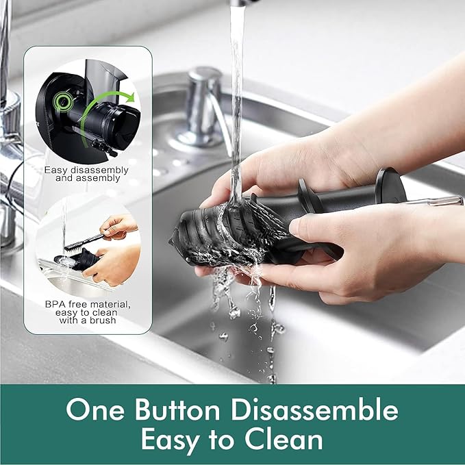 SiFENE Cold Press Juicer Machine, Dual 3" Wide Mouth Slow Masticating Juicer, Anti-Clog Function, Extracts Wheatgrass & Fruit Juice, Easy to Clean, BPA Free for Vegetable and Fruit Juicing, Black