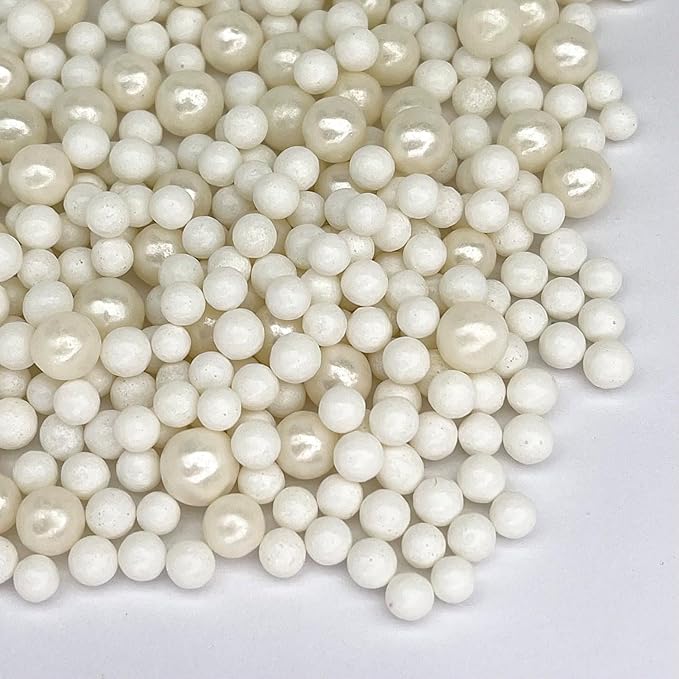 Manvscakes Sprinkles- Edible Cake and Cupcake Sprinkles with Assorted Shapes and Sizes for Parties, Metallic Sprinkle Mix for Cookies, Ice Cream, Cake and Cupcake Decorating, Silver white sprinkle