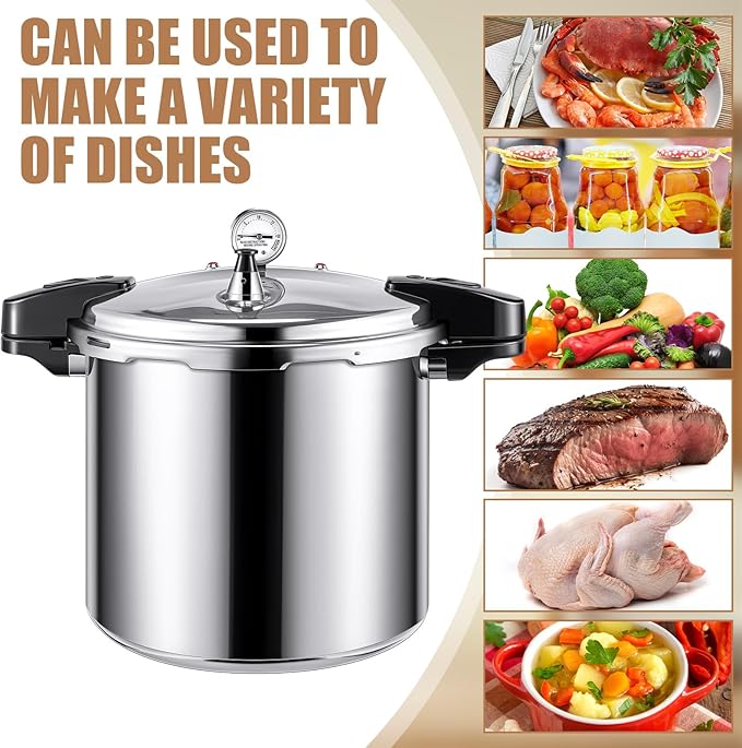 24qt Pressure Cooker with 6 Mason Jars, 6 Canning Supplies with Pressure Panner Stainless Steel Steam Rack Gauge for Canning, Silver