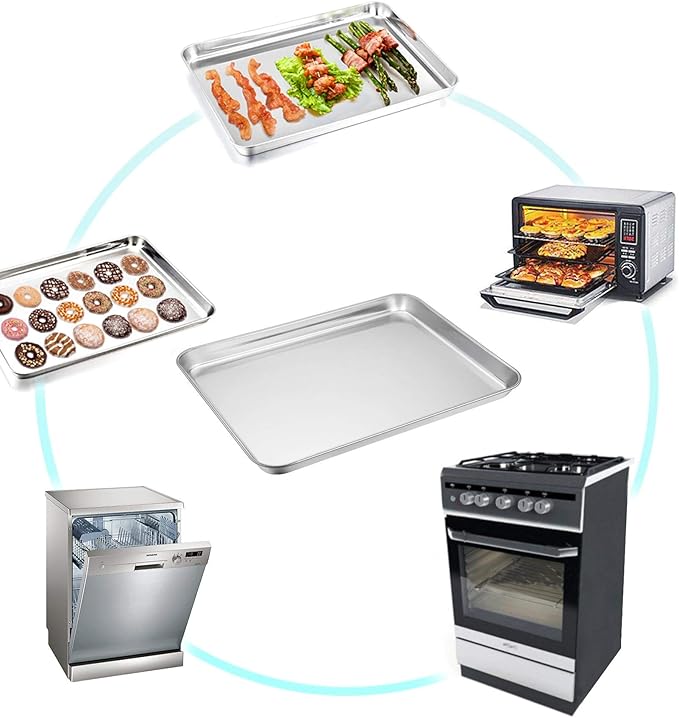 TeamFar Baking Sheet with Rack Set, Stainless Steel Cookie Sheet Baking Pans with Cooling Rack, Non Toxic & Healthy, Rust Free & Heavy Duty, Mirror Finish & Easy Clean, Dishwasher Safe - 6 Pieces