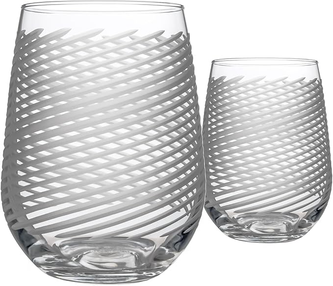 Rolf Glass Cyclone Stemless Wine Tumbler | 17 Ounce Set of 2 | Proudly Made in the USA | Large Engraved Wine Glasses | Lead-Free Glass