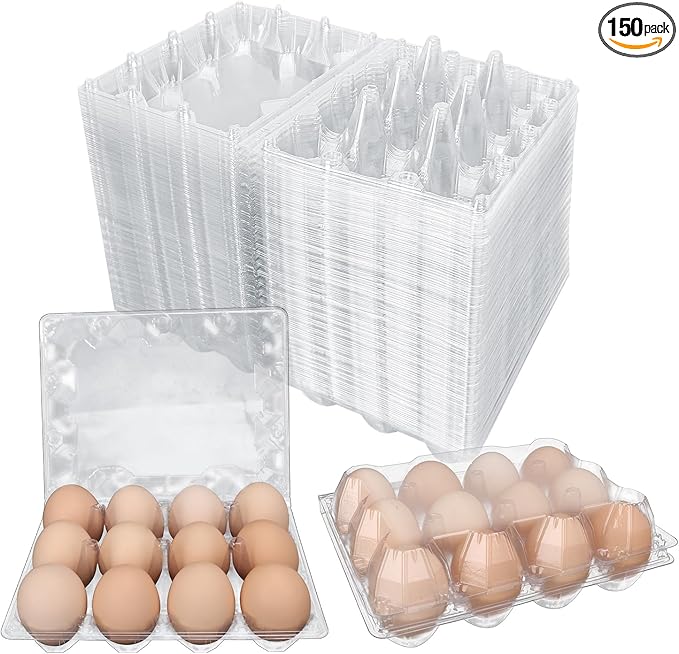150 Pack Bulk Egg Cartons, Clear Plastic Chicken Egg Holders, Egg Tray Carton Holder for Home & Kitchen, Farm & Market Use, An Eco-Friendly Egg Storage Solution, 12 Grids