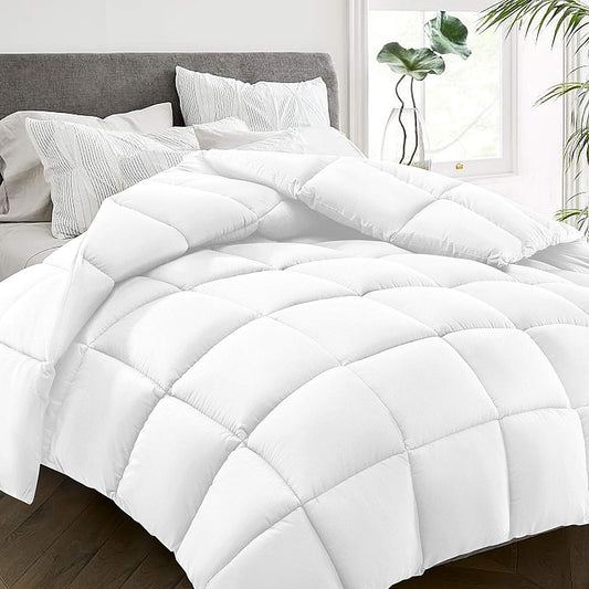 HYLEORY All Season Twin Size Bed Comforter - Cooling Goose Down Alternative Quilted Duvet Insert with Corner Tabs - Winter Warm - Machine Washable - White