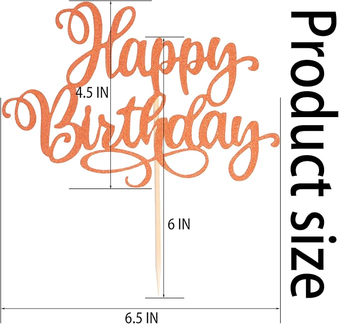 Happy Birthday Cake Toppers 9 Inch Glitter Happy Birthday Cake Pick for Birthday Anniversary Theme Party Cake Decorations Supplies - Orange