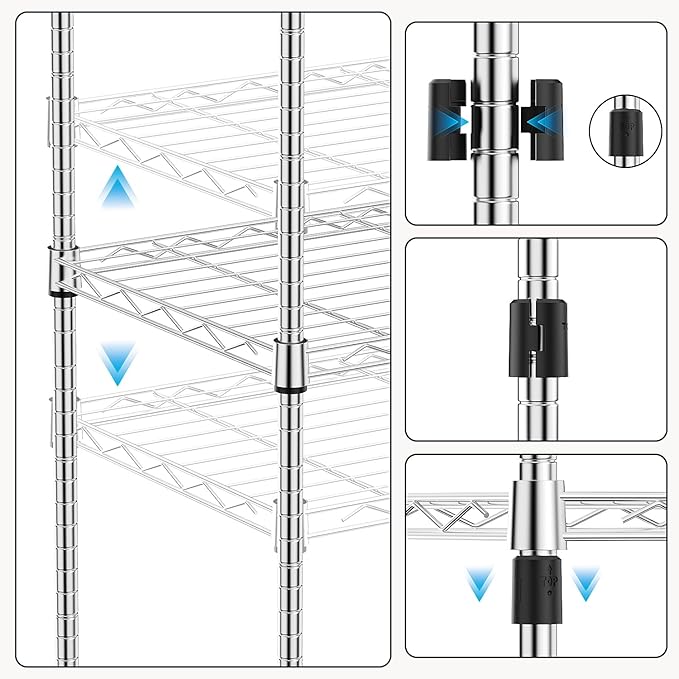 1000 lbs 4Tier Shelf Metal Storage Shelves Wire Rack Closet Organizers with Wheel for Garage Kitchen Bathroom Laundry Chrome 13.7" D x 29.5" W x 47.2" H