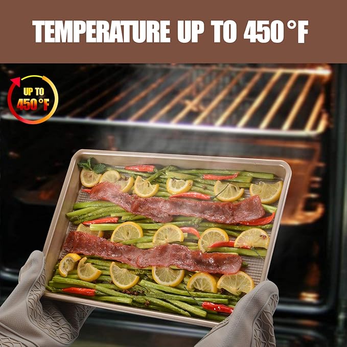 Commercial Half Sheet Pan Set - 18x13 Inch Large Nonstick, Heavy Duty Warp Resistant Cookie Tray for Baking Roasting - Gold