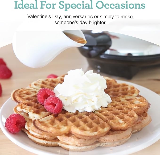 Euro Cuisine WM520 Heart Shaped Iron Waffle Maker - Eco-Friendly PTFE and PFOA Free Non Stick Plates, Perfect for V-Day & Special Occasions, 8-Inch