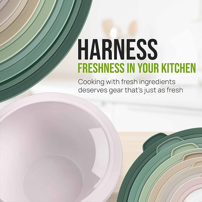 Zulay Kitchen 12 Piece Plastic Mixing Bowls with Leak-Proof Lids Set - Microwave and Freezer Safe Kitchen Mixing Bowls for Preparing, Serving and Storing - Large Nesting Bowls (Forest Ombre)