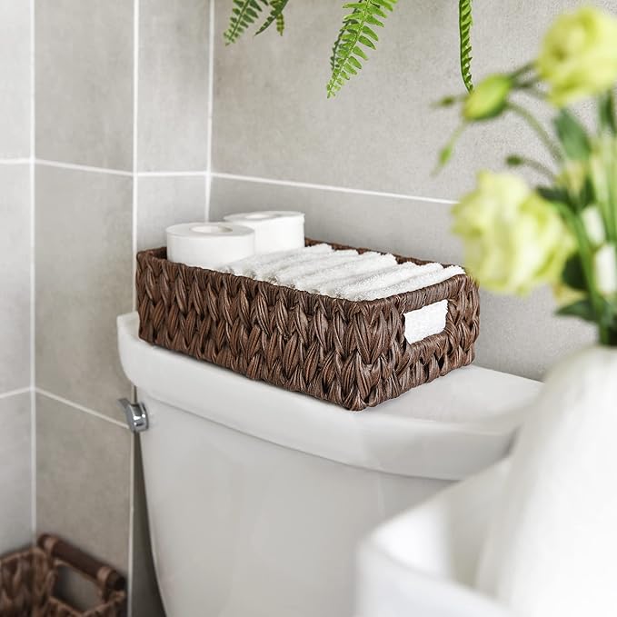 GRANNY SAYS Wicker Baskets with Handles,Small Woven Basket for Storage, Waterproof Storage Basket Organizer,Decorative Storage Boxes for Organing Pantry,Brown Basket,2-Pack,11 1/4''L x 7 1/2''W x 3 1/2''H