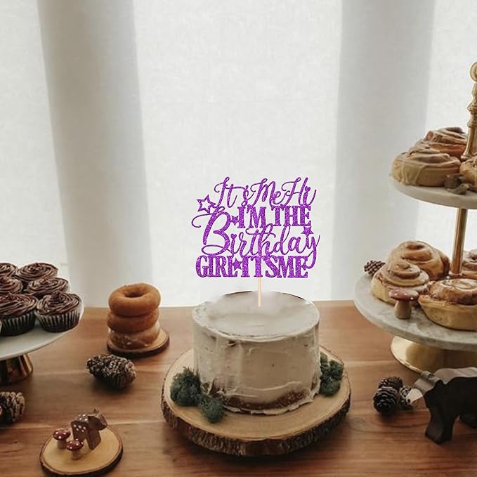 1 PCS It's Me Hi I'm the Birthday Girl It's Me Cake Topper Glitter Music Singer Cake Pick for Funny Hip Hop Singer Girls Birthday Party Cake Decorations Supplies Purple