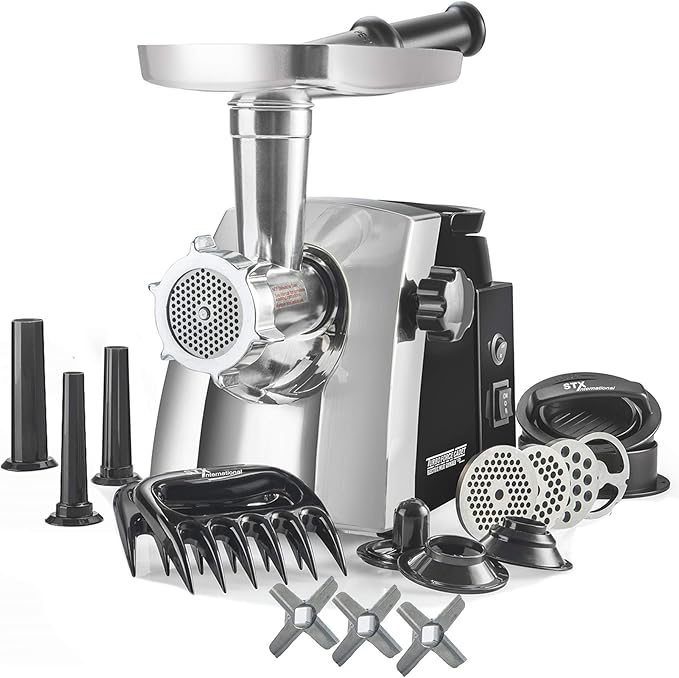 Turboforce Cadet 2000 Series Electric Meat Grinder | 5-in-1 Powerful Home Use | Sausage Stuffer | Kubbe Maker | 4 Grinding Plates | Stainless Steel Blades & More Included
