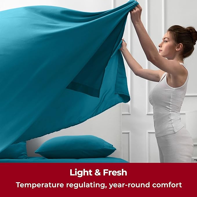 Mellanni Split King Sheets Set - 5 PC Iconic Collection Bedding - Hotel Luxury, Extra Soft, Cooling Bed Sheets - Wrinkle, Fade, Stain Resistant (Split King, Teal)