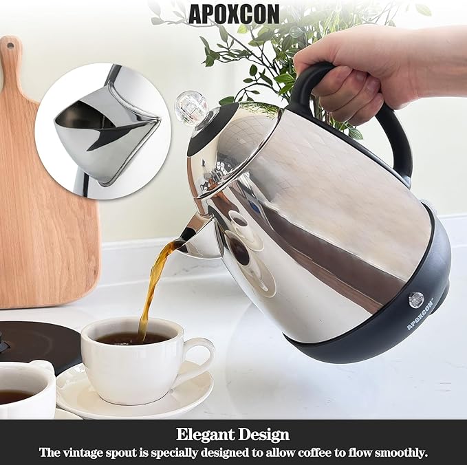 Electric Coffee Percolator Stainless Steel Coffee Maker with Clear Brew Progress Knob and No-Drip Spout Auto Keep Warm & Cordless Serving Coffee pot with On/OFF Switch Fast Brew (10 Cup)