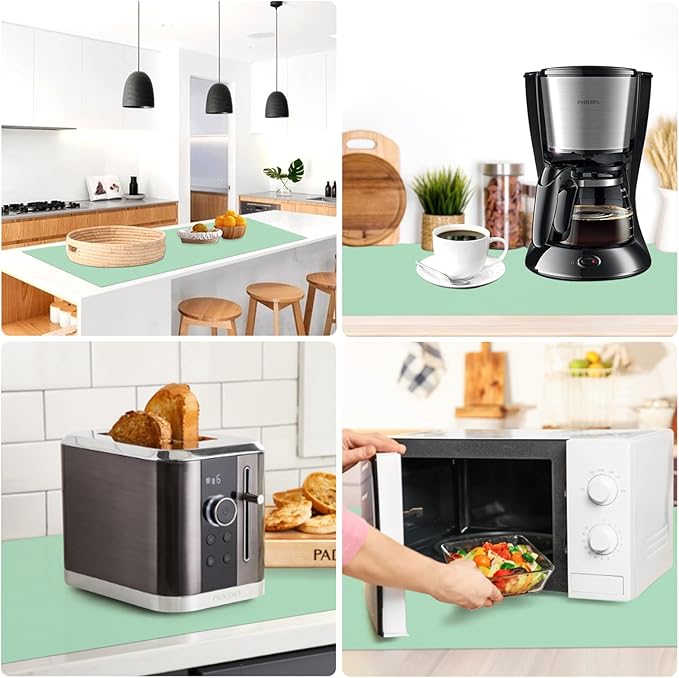 Silicone Mats for Kitchen Counter, Nonslip Silicone Mats for Crafts Countertop Protector Heat Resistant Mat (Light Green, 78.7"L x 15.7"W)