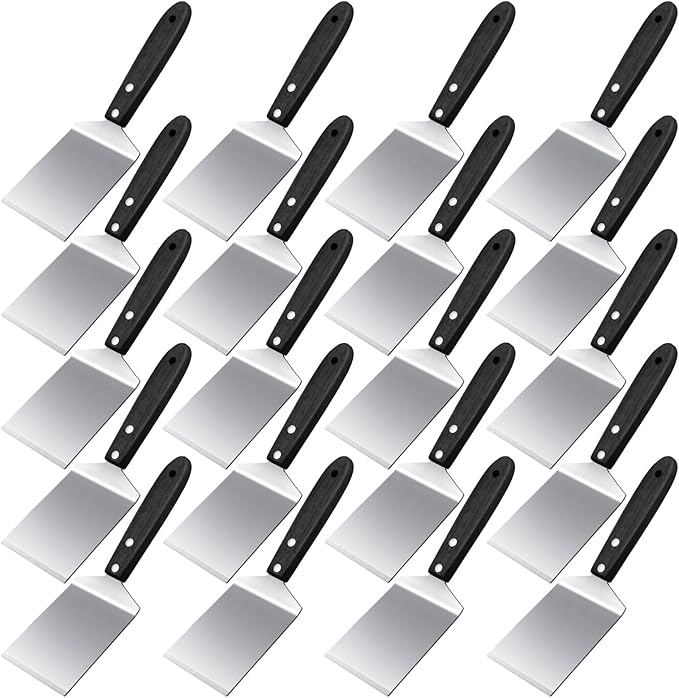 BBTO 20 Pcs Small Brownie Cookie Pizza Spatula Pie Server Stainless Steel Cake Serving Spatula Baking Triangular Spade Wood Handle Shovel for Desserts Pizza Pie Cake Biscuit (Black)