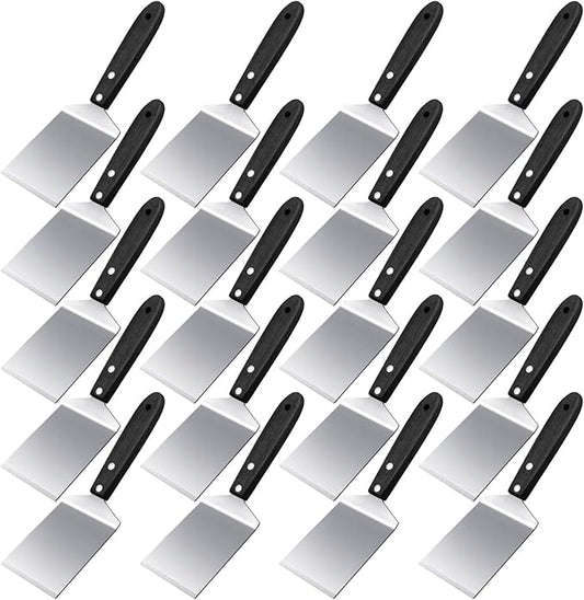 BBTO 20 Pcs Small Brownie Cookie Pizza Spatula Pie Server Stainless Steel Cake Serving Spatula Baking Triangular Spade Wood Handle Shovel for Desserts Pizza Pie Cake Biscuit (Black)
