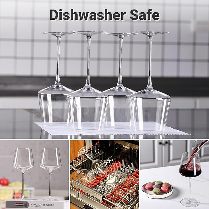 Physkoa Wine Glasses Set 6-18oz-LeadFree Wine Glass with Long Stem,Clear Stemmed Wine Glasses【HandBlown Glassware】 Crystal Wine Gifts for Women Birthday Wedding