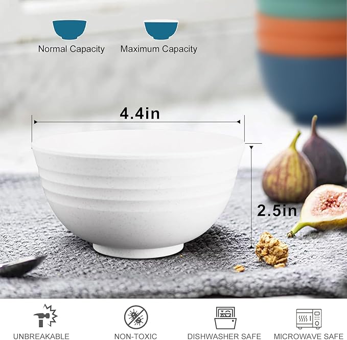 Wheat Straw Snack Bowls 10oz Set of 8 - Unbreakable Dessert Bowl for Kids - Small White Bowls for Ice Cream,Snack and Fruits - Microwave & Dishwasher Safe Mini Appetizer Bowl Sets - White