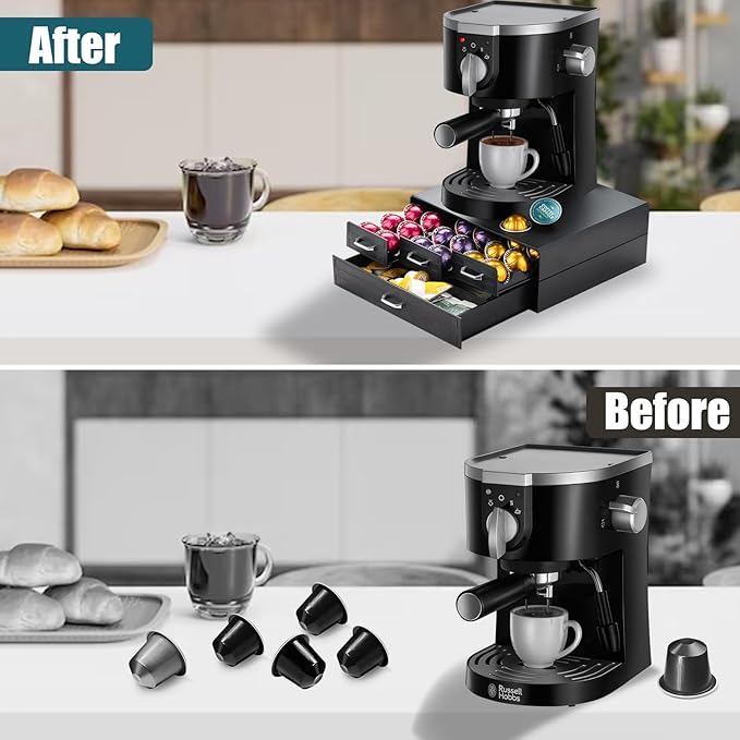 K Cup Holder Drawer 66/88 Pods Capacity, Four Drawers Design for Nespresso Pods Holder, Coffee Pod Holder Compatible With Keurig Pod Organizer&Nespresso/K-Cup/Vertuo Pod Holder, Black