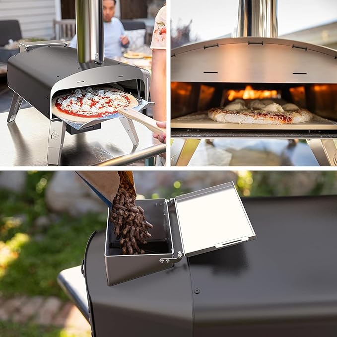 Outdoor Pizza Oven Wood Pellet Fired Pizza Stove with Automatic Rotating System, Pizza Stone, Pizza Peel and Carry Bag (Tisserie W-Oven Series) - Global Patent