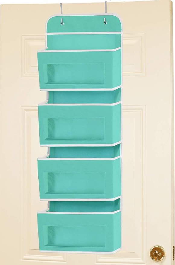 Simple Houseware 4 Clear Window Pocket Over Closet Door Storage Hanging Organizer for Bedroom, Bathroom, Pantry, Turquoise