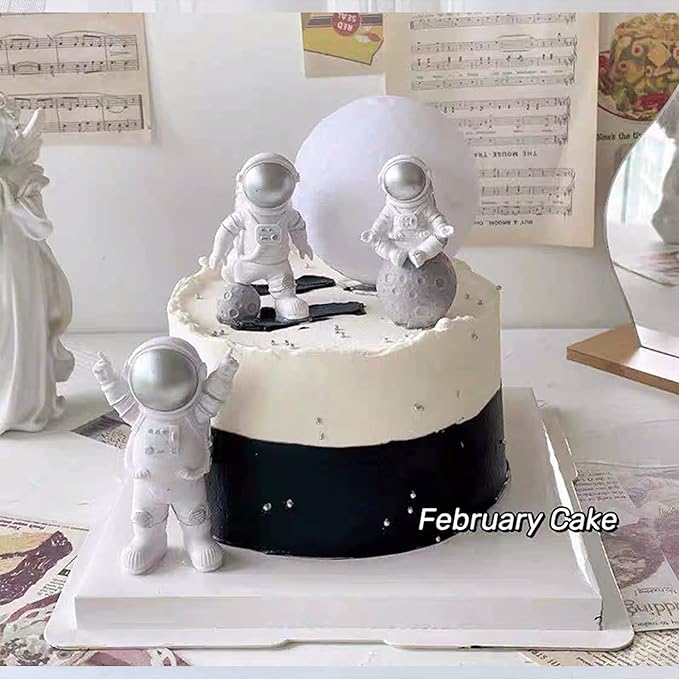 Cake Topper for Kids Astronaut Space Birthday Cake Decoration, 3D Soft Light Moon Outer Space Cake Topper for Party Supply, LED Moon Planet Birthday Cake Decoration