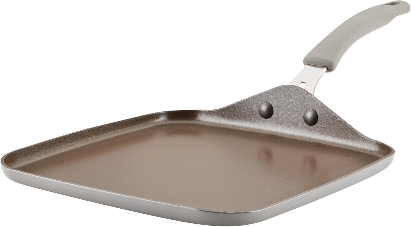 Rachael Ray Cook + Create Nonstick Stovetop Griddle/Grill Pan, Square, 11 Inch, Gray