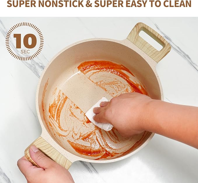 ZHANG XIAO QUAN SINCE 1628 Pots and Pans Set with Lids, 14 PCS Cast Aluminium Non Stick Ceramic Coating Granite Cookware Set, Non-toxic Kitchen Essentials, Beige