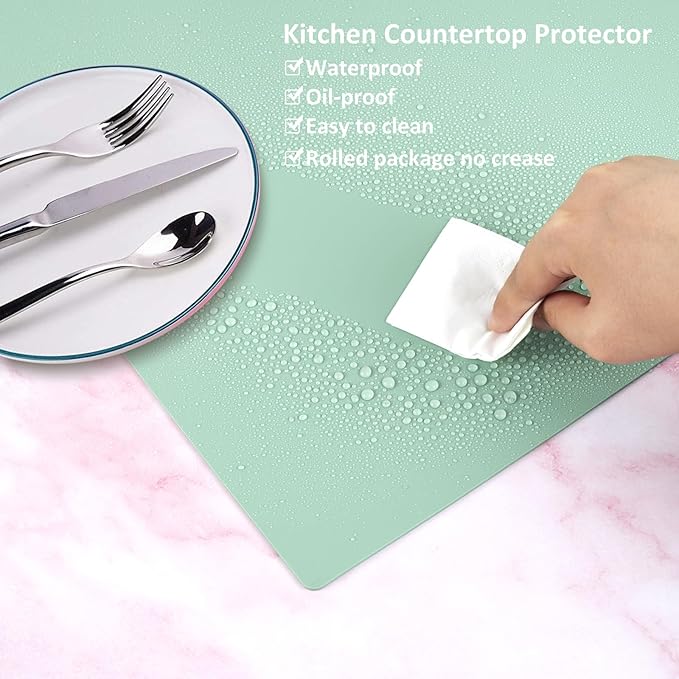 Silicone Mat Heat Resistant Mats for Countertop, Large Silicone Mats for Kitchen Counter Crafts Workbench Table, Size 48x24 inches Thick 2mm,Rolled Package,Light Green