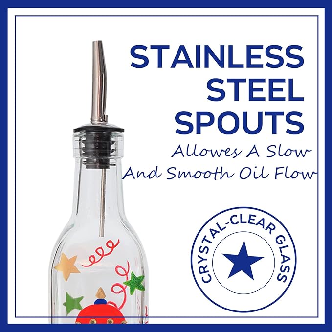 17oz Hand Painted Glass Olive Oil Bottle - 500ml Green Oil & Vinegar Cruet with Pourers and Funnel - Olive Oil Carafe Decanter for Kitchen (The Nutcracker)