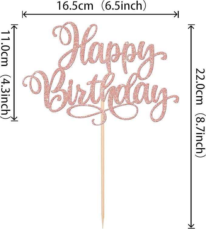 ZHUOWEISM 1 PCS Happy Birthday Cake Topper Glitter Happy Birthday Cake Pick for Celebrating Happy Birthday Anniversary Party Cake Decorations Supplies Rose Gold