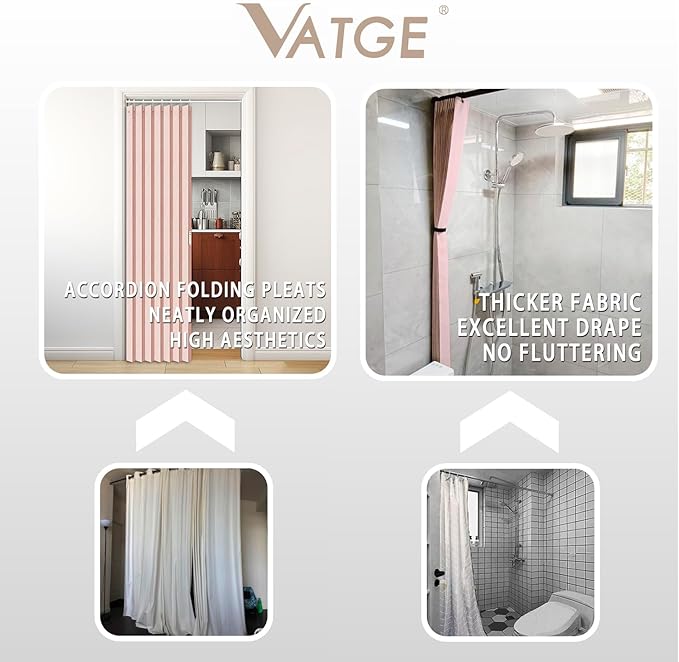 Vatge Accordion Style Doors Curtain - Pink Closet Curtains for Open Closet, 80 Inch Long Room Separation Curtains for Girls' Bedroom Door, and Open Closet Cover, 1 Panel with Tieback, W52 x L78, Pink