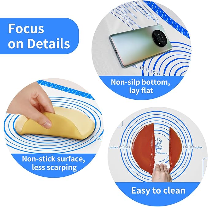 Pastrty Mat for Dough Rolling, Silicone Baking Mat with Measurement, Fondant Mat for Making Cookies Macarons Bread Pizza Oven Mat, Silicone Mat for Baking