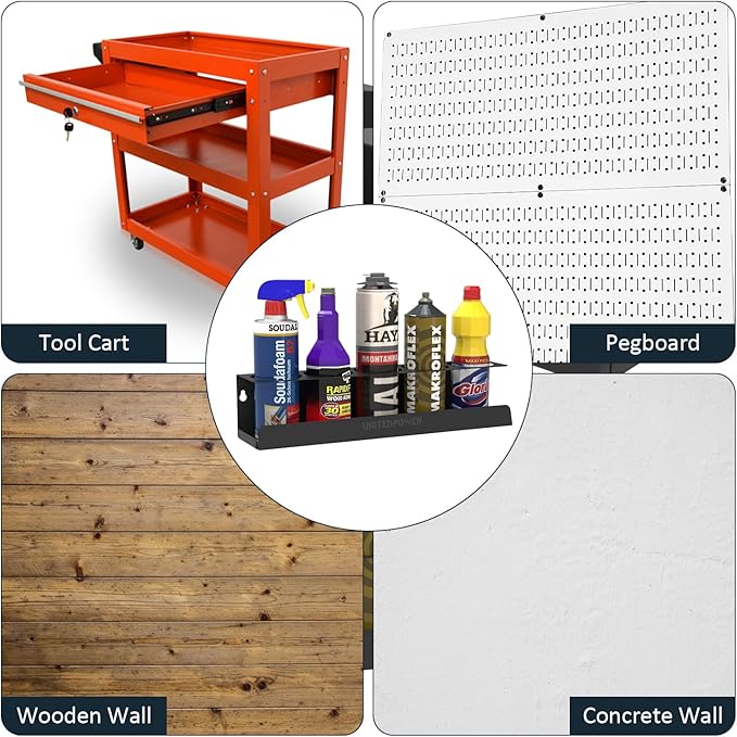 UNITEDPOWER 5 Aerosol Spray Can Holder, Paint Bottle Storage Rack, Steel Wall Mount Shelf, Tool Organizer for Garage, Craft Workspace and Home