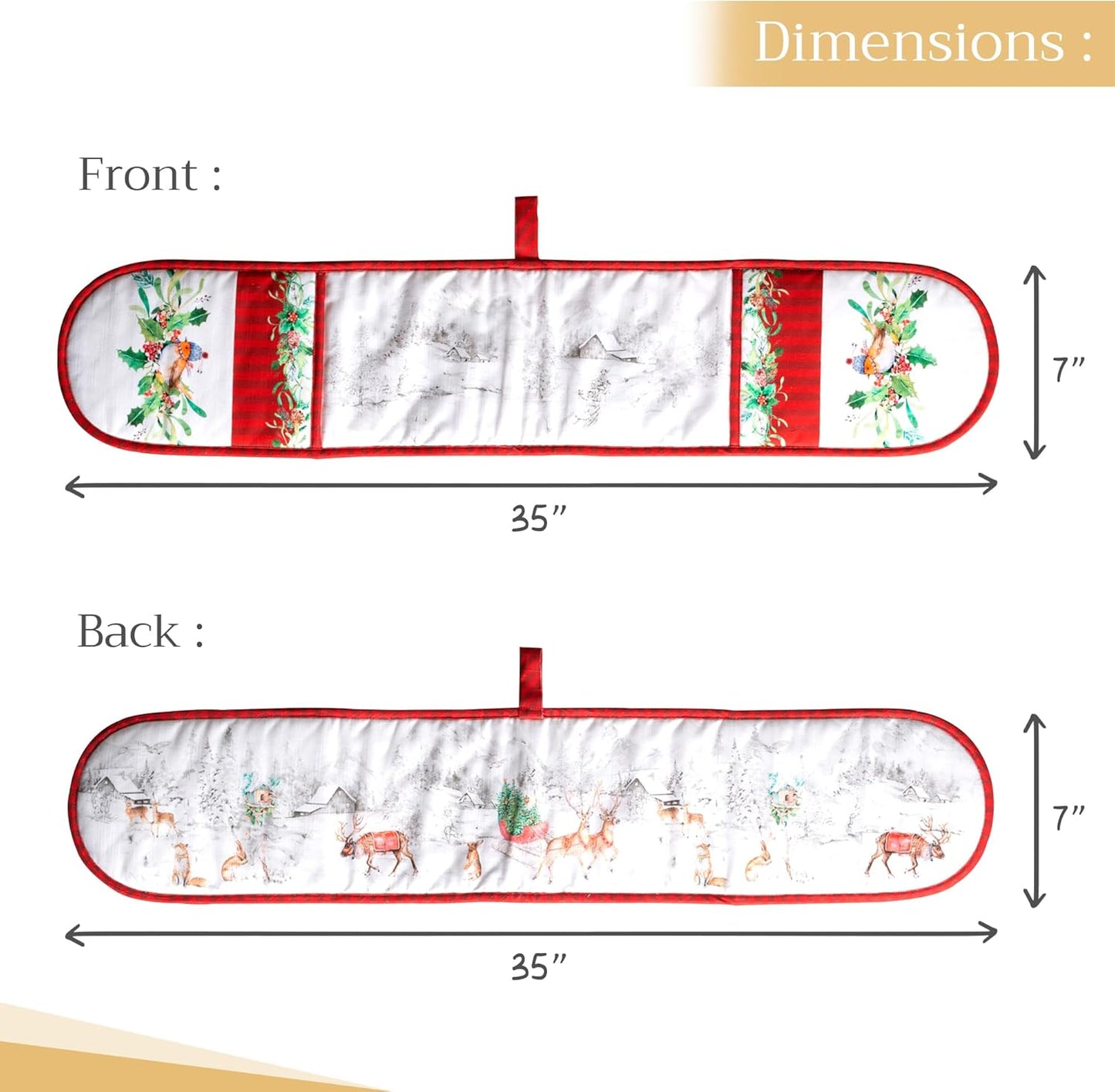 Maison d' Hermine Double Oven Mitts 100% Cotton 7"x35" Double Oven Mitt Heat Resistant BBQ Cooking Gloves with Loop, Baking, Grilling, Home, Kitchen, Handling Hot Pans (Christmas Tradition)