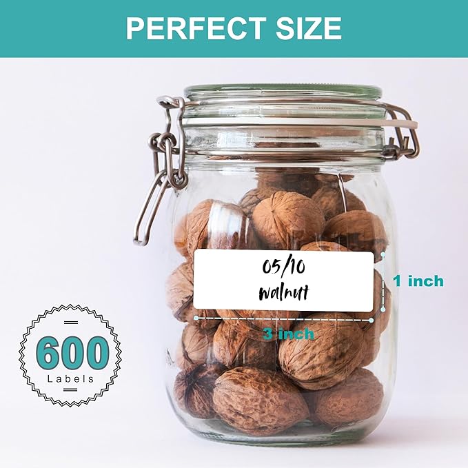 CATIFLIN 600 Blank Removable Freezer Label Stickers, 1”x3” Waterproof Adhesive Paper Tags with Perforation, Easy to Write & Peel for Food Jars, Bottles, Containers, Refrigerator, Storage