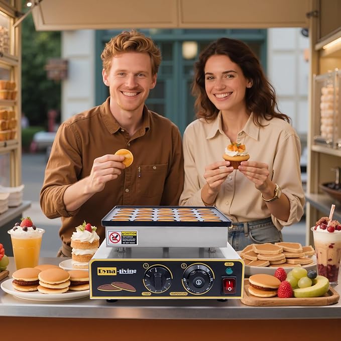Dyna-Living Mini Pancake Maker 25PCS Commercial Dutch Pancake Maker 950W Small Pancakes Machine Electric Dutch Pancakes Maker, Non-stick Coating, Dorayaki Maker for Home