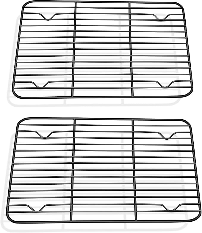 P&P CHEF Cooling Baking Rack Pack of 2, Stainless Steel Cooling Racks for Cooking Baking Roasting Grilling Drying, Dense Wires & Smooth Edge, Easy to clean, Black, 9.7" x 7.3"
