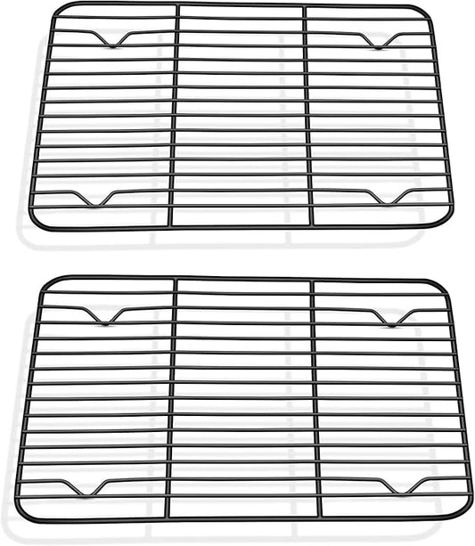 P&P CHEF Cooling Baking Rack Pack of 2, Stainless Steel Cooling Racks for Cooking Baking Roasting Grilling Drying, Dense Wires & Smooth Edge, Easy to clean, Black, 9.7" x 7.3"