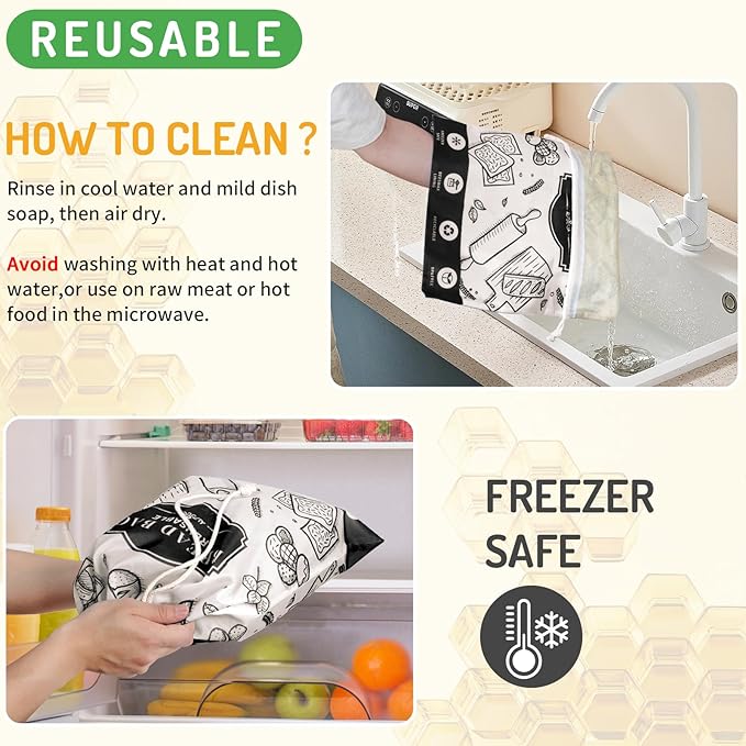 2-Pack Beeswax Bread Bags for Homemade Bread, Black Reusable Sourdough Storage Bags with Premium Beeswax Coating for Loafs Baguette Fresh Keeping,Great Homesteading Essentials and Baking Gifts.