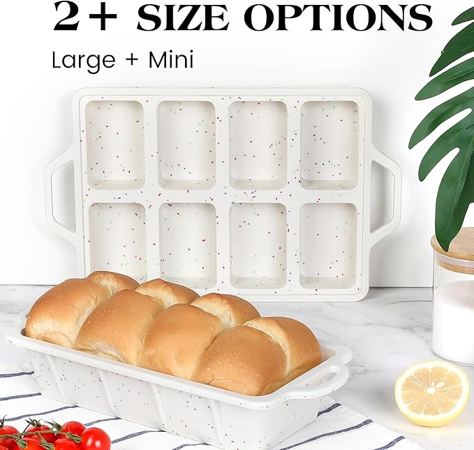1 Pc Mini Loaf Pans Silicone, Nonstick Small Bread Pans for Baking, Tiny Meatloaf Pan with Metal Reinforced Frame 8 Cavity (Cream)